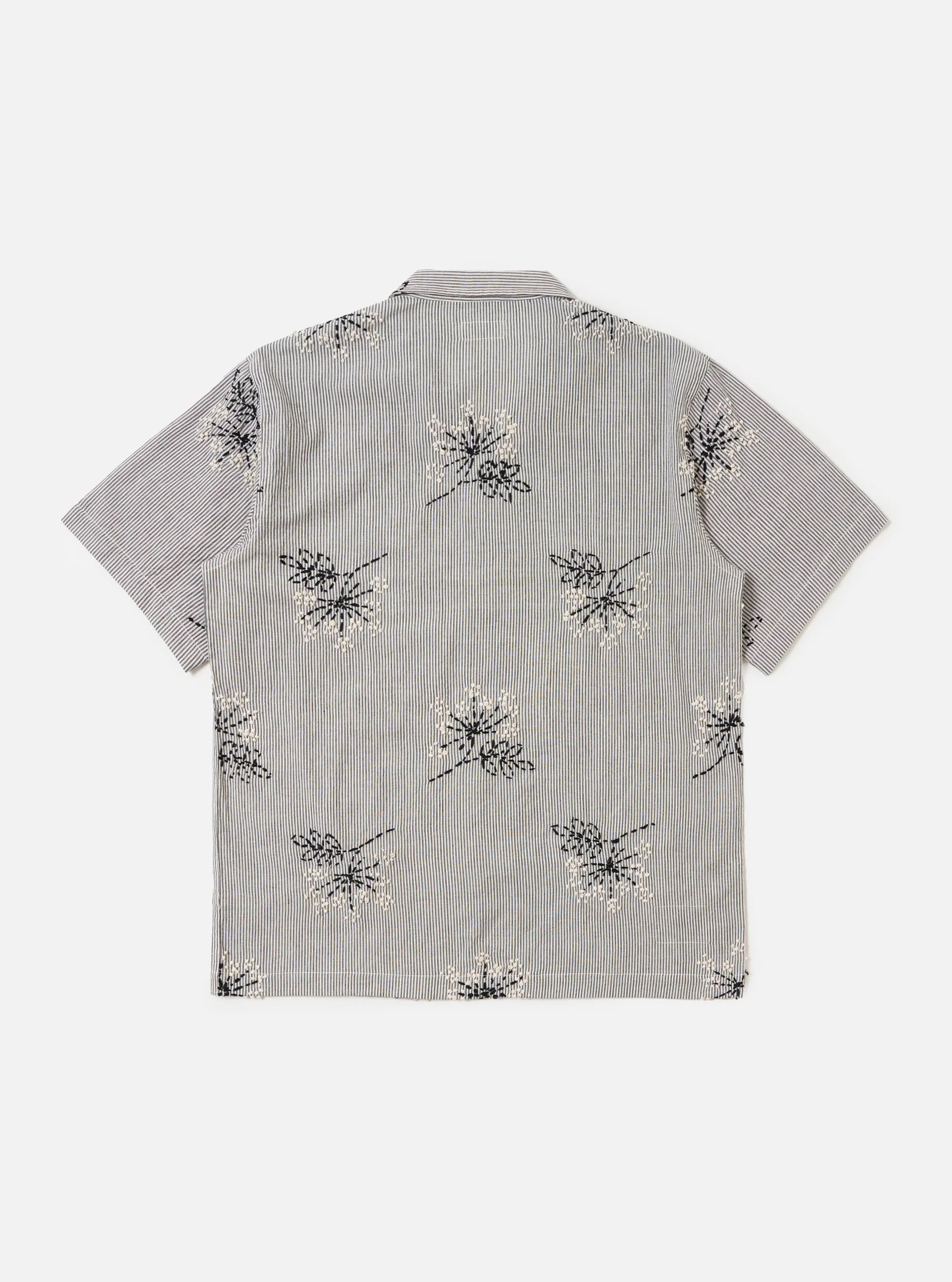 Universal Hand Embroidered Stripe Cotton Road Shirt - Grey