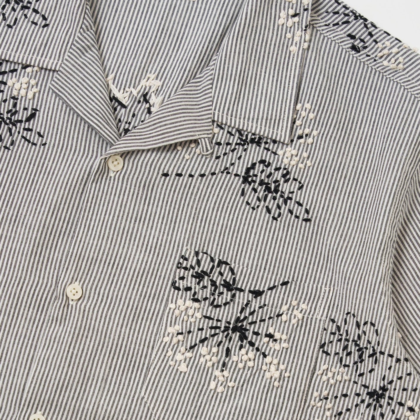 Hand Embroidered Stripe Cotton Road Shirt - Grey