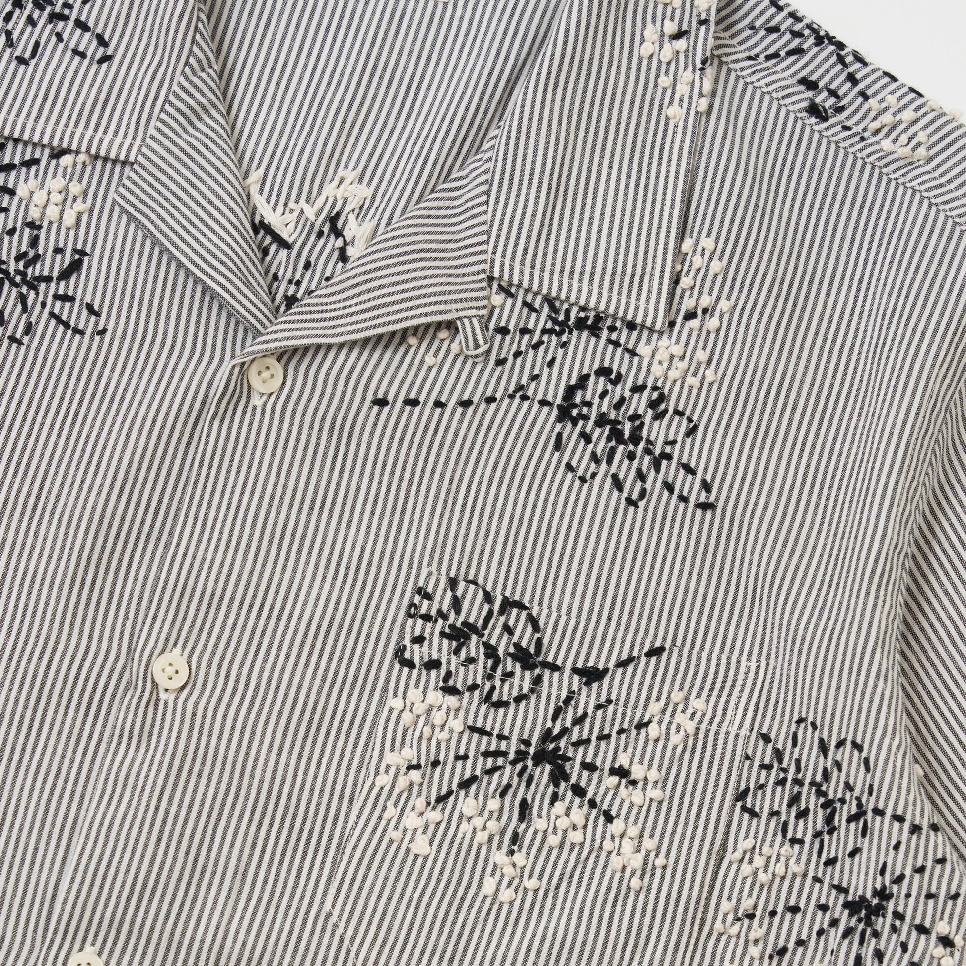 Universal Hand Embroidered Stripe Cotton Road Shirt - Grey