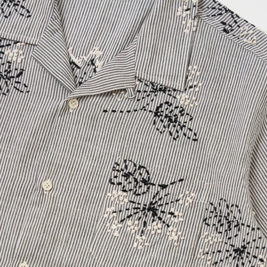 Hand Embroidered Stripe Cotton Road Shirt - Grey