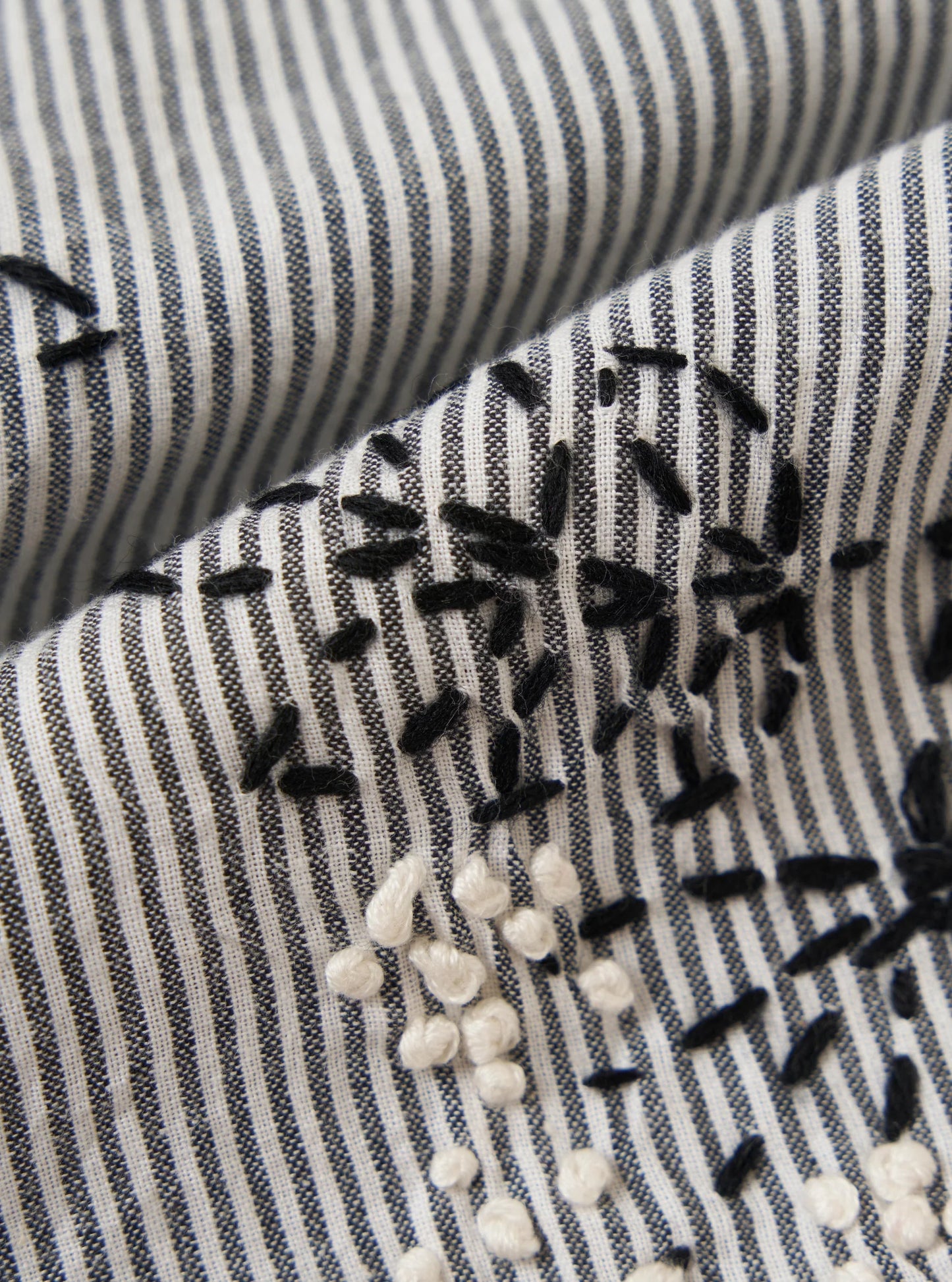 Hand Embroidered Stripe Cotton Road Shirt - Grey