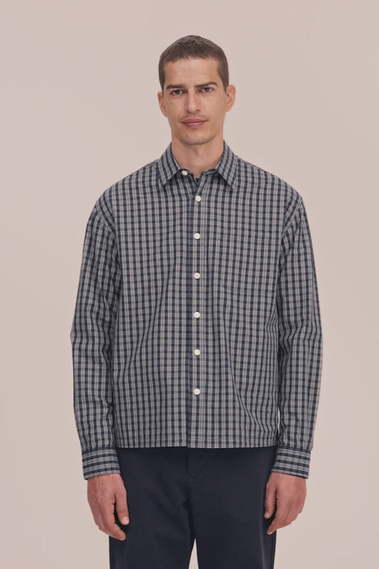 Deon Checkered Organic Cotton Shirt - Navy Check