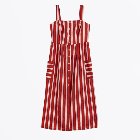 Striped Evasé Strap Dress - Red