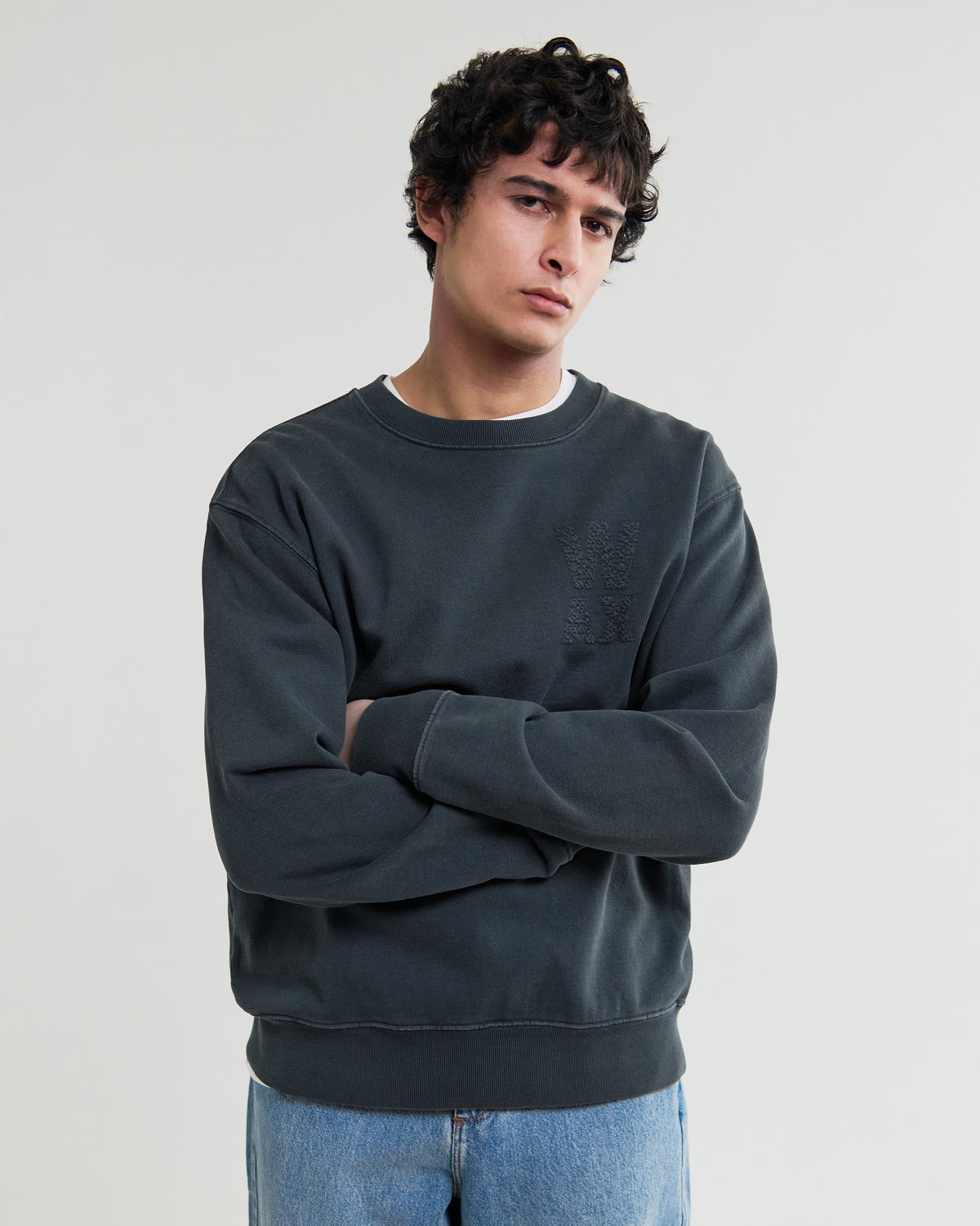 Sidney Embroidered Brushed Cotton Sweatshirt - Washed Black