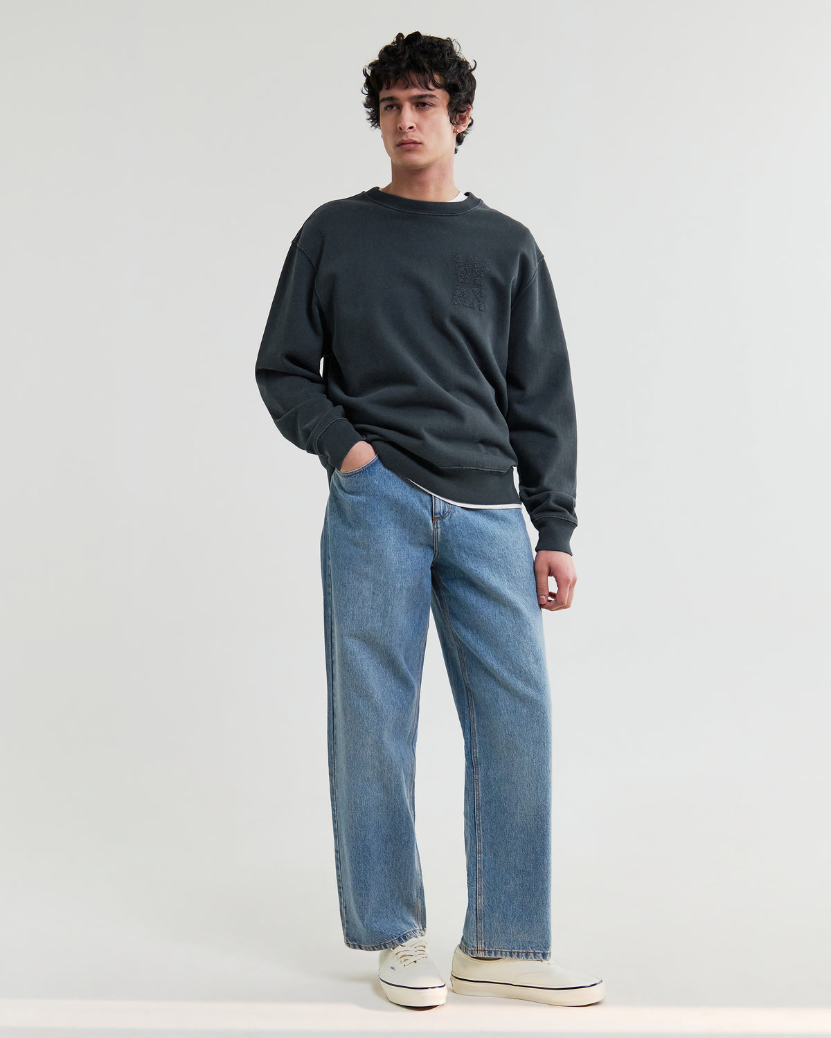 Sidney Embroidered Brushed Cotton Sweatshirt - Washed Black