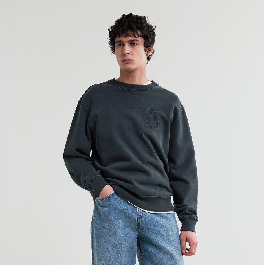Sidney Embroidered Brushed Cotton Sweatshirt - Washed Black