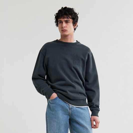 Sidney Embroidered Brushed Cotton Sweatshirt - Washed Black