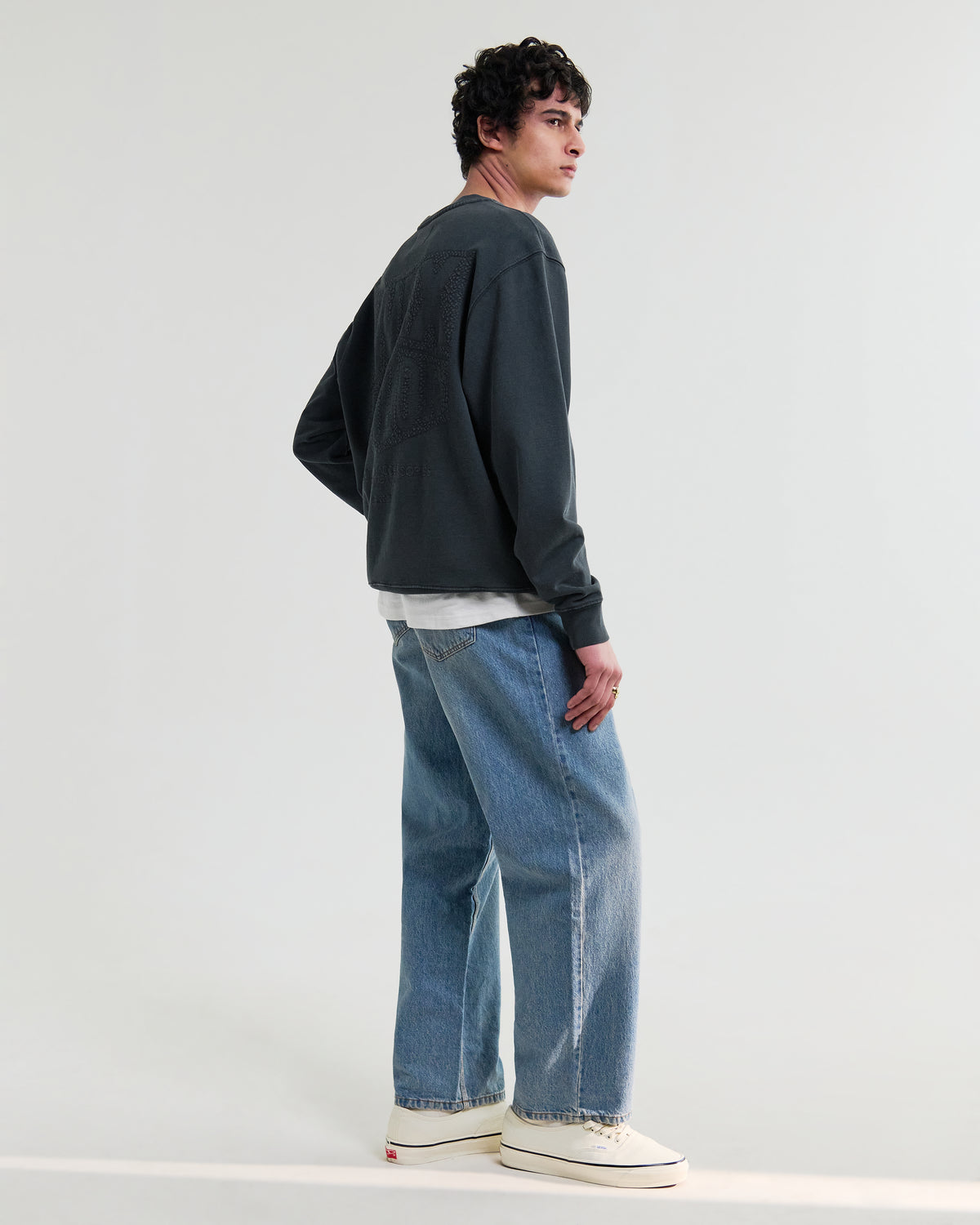 Sidney Embroidered Brushed Cotton Sweatshirt - Washed Black