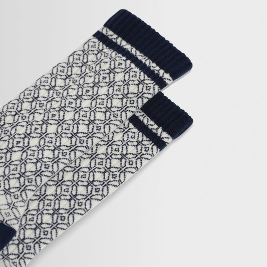 Thorpe Diamond Jacquard Socks - Ecru And Navy