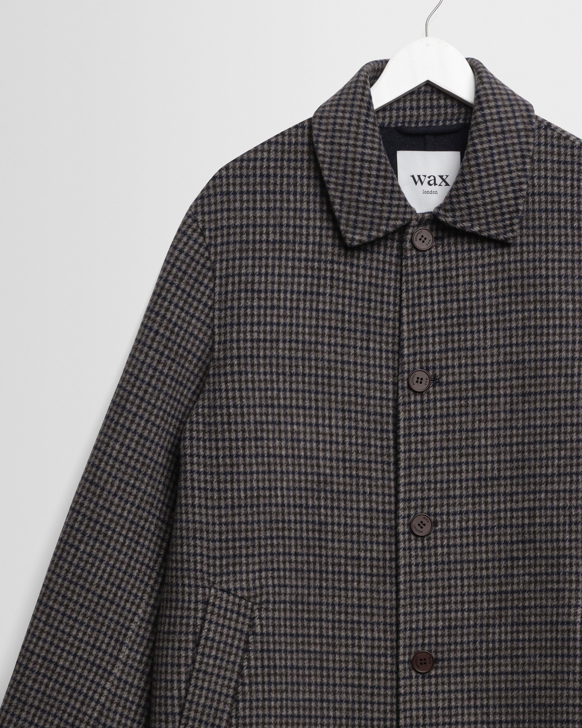 Wax Stan Coat Double Face Check - Navy / Brown
