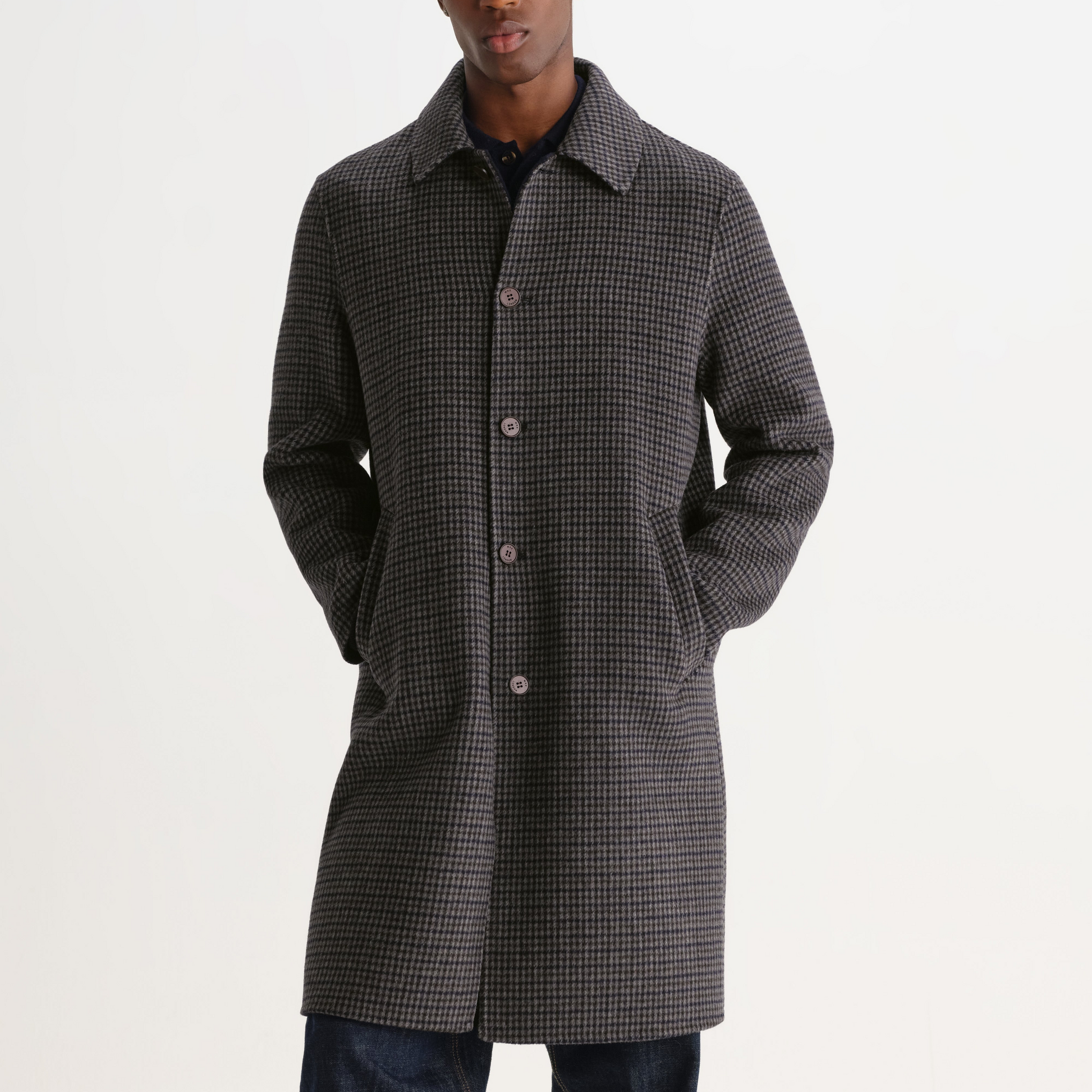 Wax Stan Coat Double Face Check - Navy / Brown