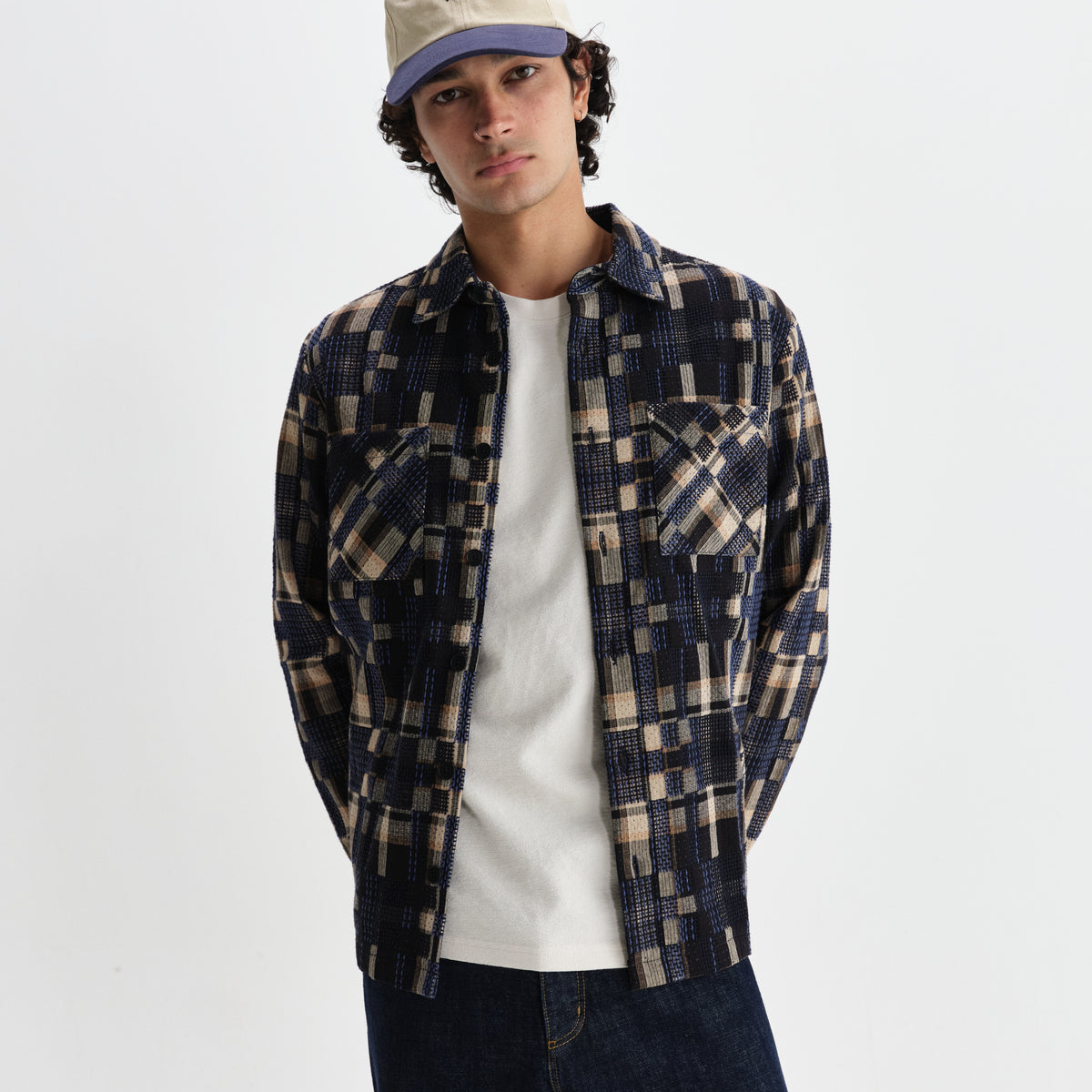 Wax Whiting Overshirt Glitch Check - Natural / Navy