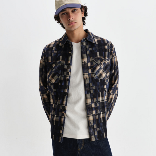 Whiting Overshirt Glitch Check - Natural / Navy