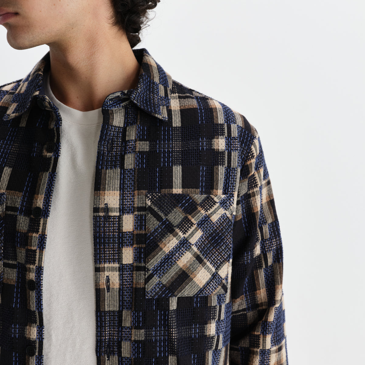 Whiting Overshirt Glitch Check - Natural / Navy