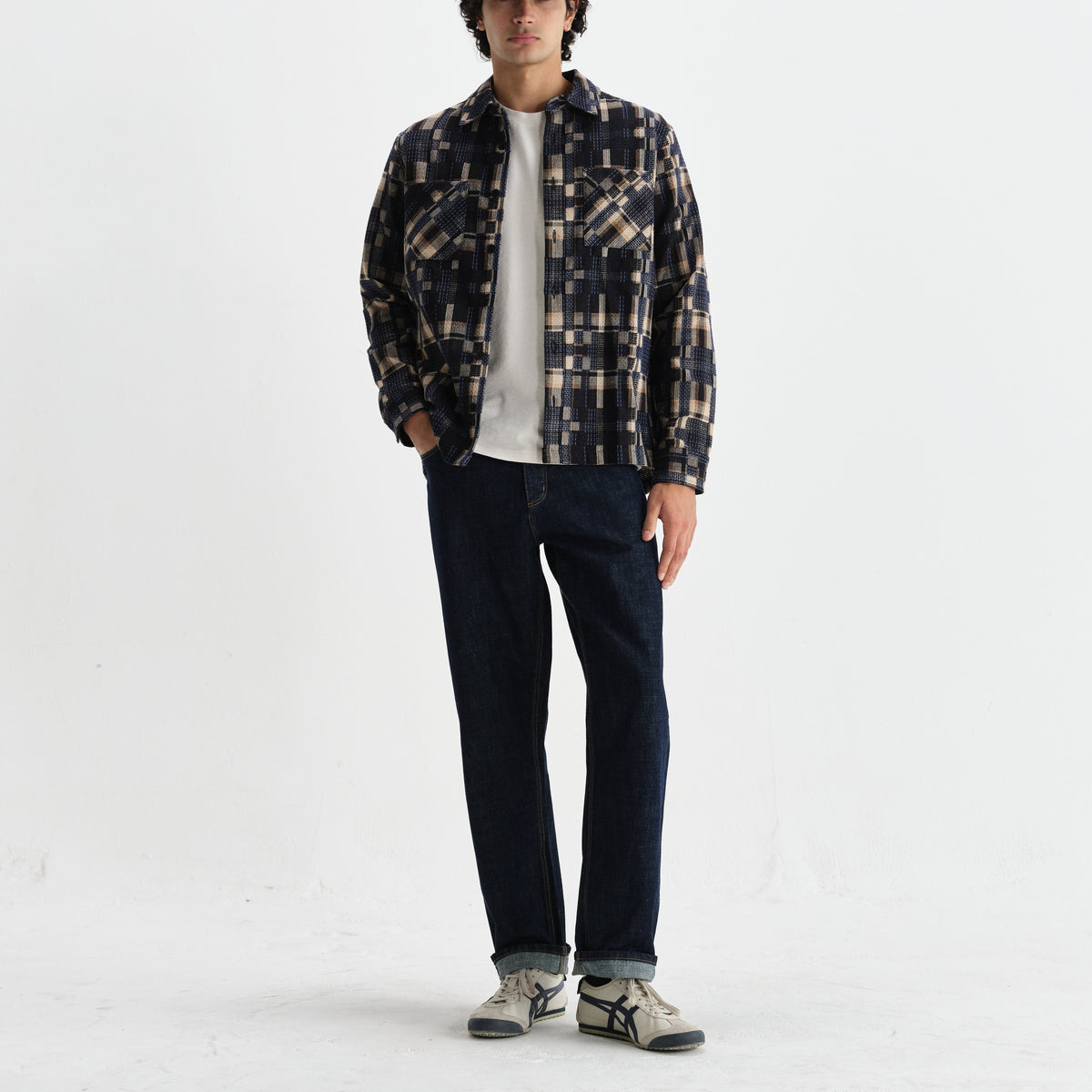 Wax Whiting Overshirt Glitch Check - Natural / Navy