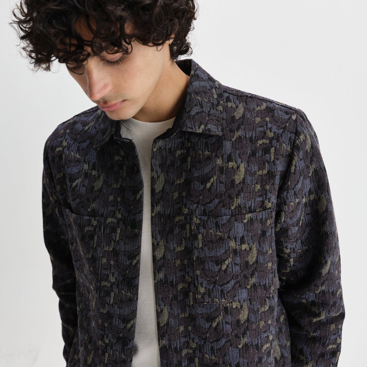 Whiting Overshirt Camo Jacquard - Navy