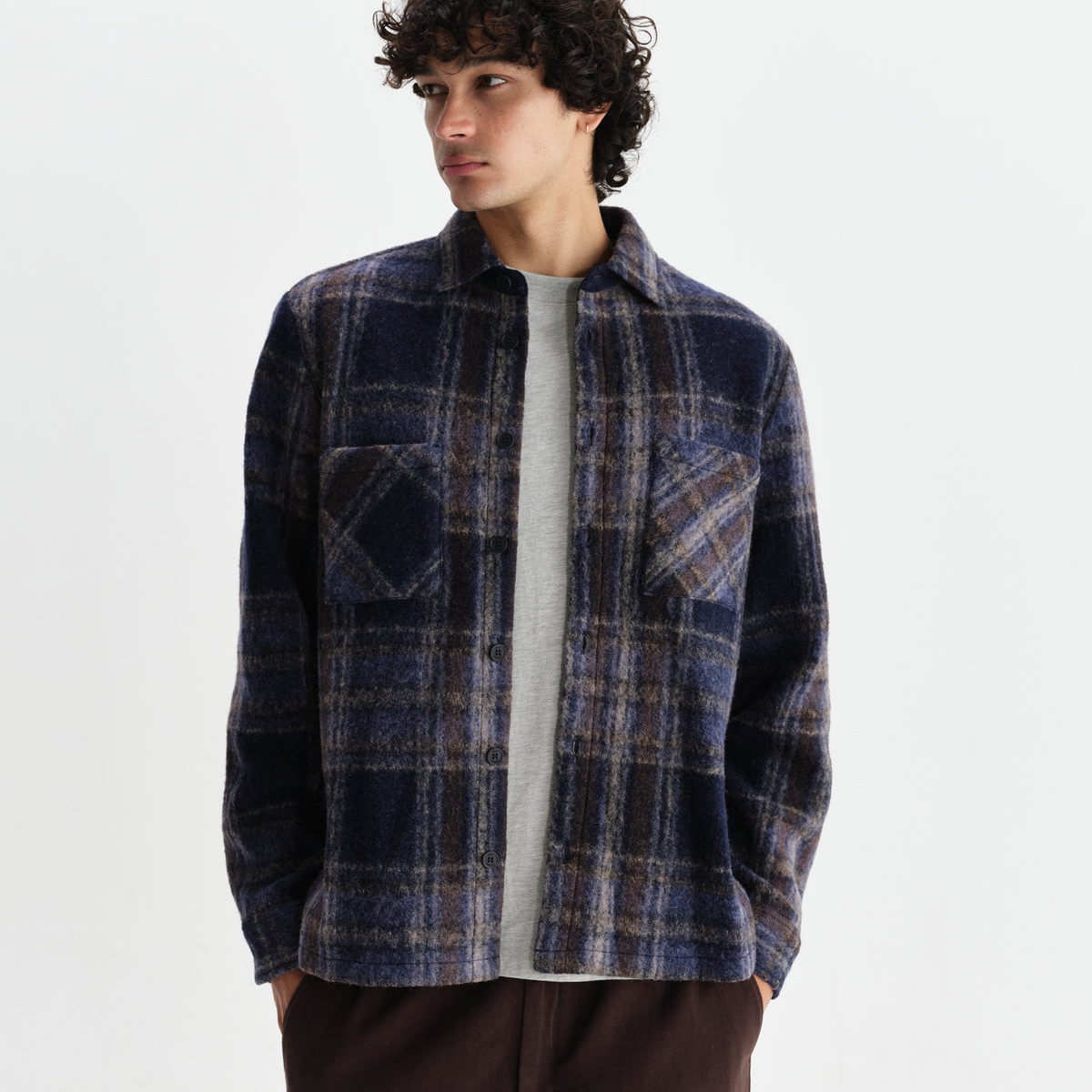 Whiting Overshirt Wool Blend Check - Navy