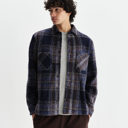 Whiting Overshirt Wool Blend Check - Navy