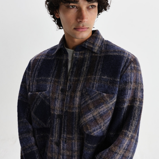 Whiting Overshirt Wool Blend Check - Navy