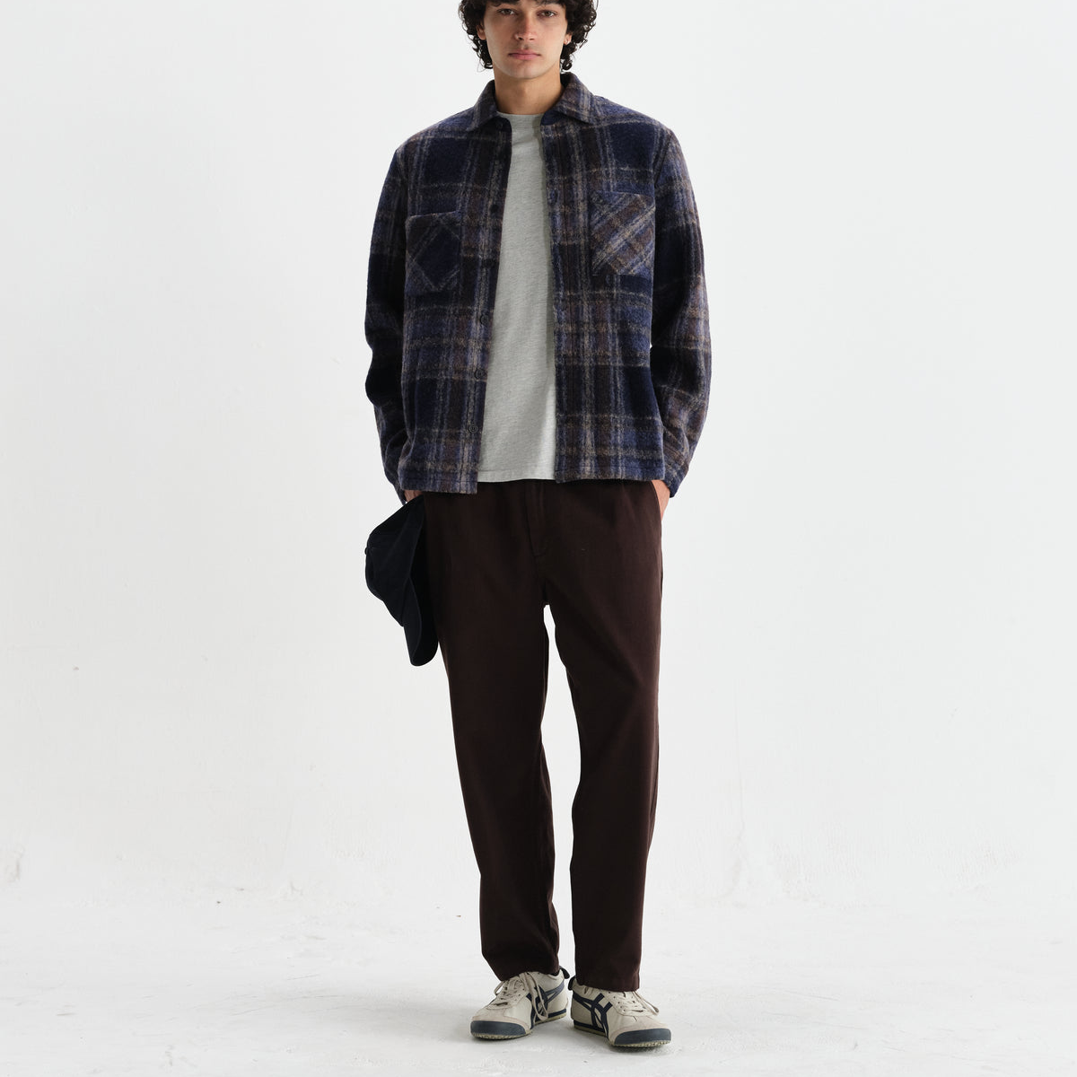 Whiting Overshirt Wool Blend Check - Navy