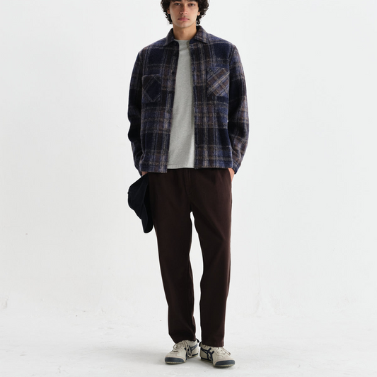 Whiting Overshirt Wool Blend Check - Navy