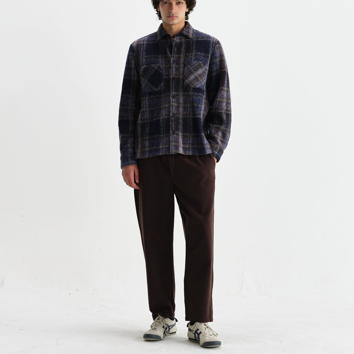 Whiting Overshirt Wool Blend Check - Navy